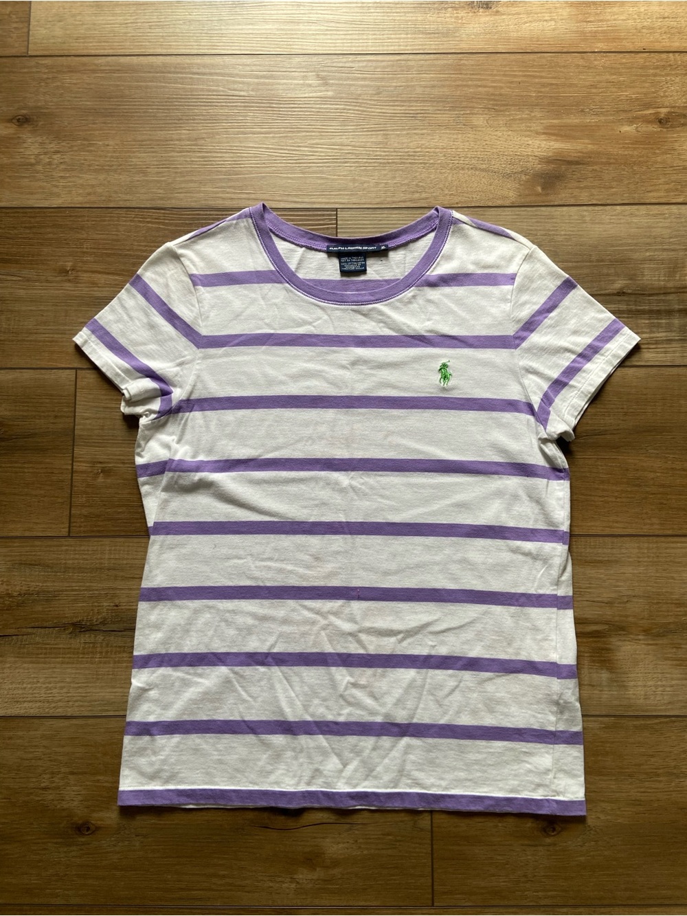 Ralph Lauren White & Light Purple Striped Crewneck Tee